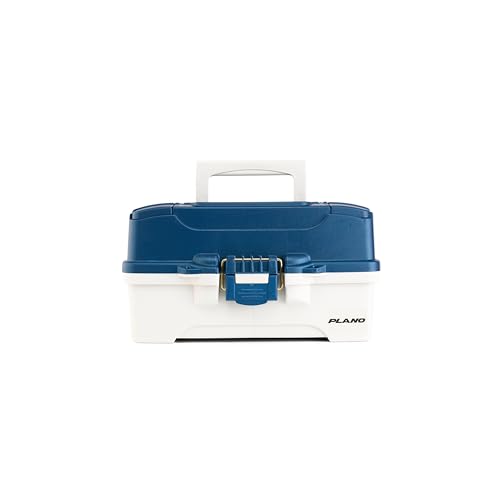 Plano One-Tray Tackle Box, Blue/White, Rust-Proof Brass Latch, Top-Access Tray with Deep Storage, Made in the USA, Portable Fishing Gear Storage Organizer - color: Blue White, size: One-Tray, style: One-Tray