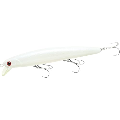 LUCKY CRAFT FlashMinnow 110, Saltwater Fishing Lures, Jerkbait Surf Fishing Accessories and Gear, 1-2 ft Slow Suspending Topwater Lure, Halibut and Bass - color: 701 Pearl White