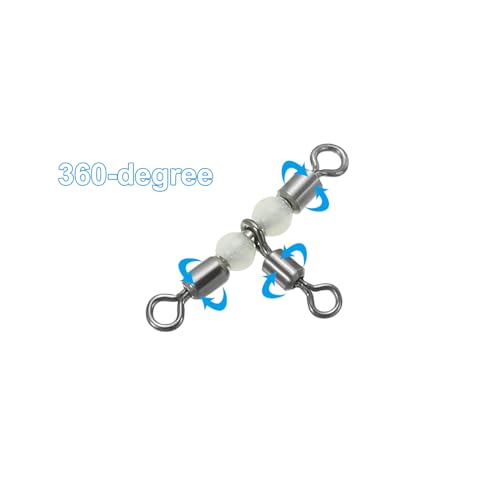 PATIKIL 3 Way Swivel Cross Line T Turn Rolling Tackle with Luminous Beads for Catfish Surf Rig - size: 0.7x0.4 Inch