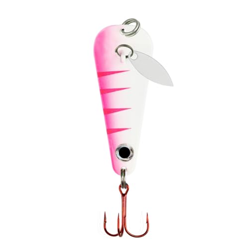 Northland Tackle Ice Fishing Thumper Spoon, Stamped Brass Flutter Spoon Ice Fishing Lure for Walleye, Crappie, & More, 10 Colors, 1/16 Oz, 1/8 Oz, 3/16 Oz, ¼ Oz Lure Sizes - color: UV Pink Tiger, size: 3/16 oz