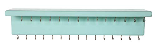 SANY DAYO HOME Jewelry Organizer with 30 Hooks and Cosmetics Shelf, 15 x 3 x 4 inches Wall Mounted Rustic Pine Wood Holder for Necklaces and Bracelets, Suitable for Kids and Adults (Aqua) - color: 30 Hooks Aqua