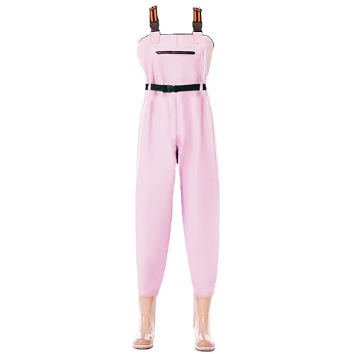 PVC Insulated Chest Waders for Women/Girl,Waterproof Duck Hunting Fishing Waders,Womens Fishing Wader with Boots - color: Pink, size: 10