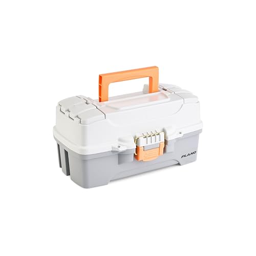 Plano One-Tray Tackle Box, Light Grey/Dark Grey, Rust-Proof Brass Latch, Top-Access Tray with Deep Storage, Made in the USA, Portable Fishing Gear Storage Organizer - color: Light Grey/Dark Grey, size: One-Tray, style: One-Tray