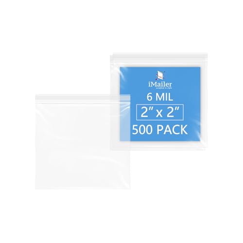 iMailer - 6 Mil Heavy Duty Zip Bags - 2" x 2" 500 Pack - Durable Storage Bags for Food, Crafts, Hardware, and Organizing - size: 2" x 2" 500 PACK