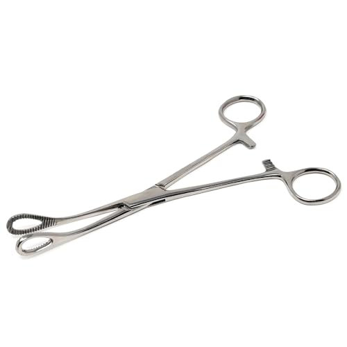 Foerster Sponge Forceps Straight + Curved Serrated Loop Jaws Holding Instruments Body Piercing Locking Clamps, Stainless Steel (7" - Curved) - style: 7" - Curved