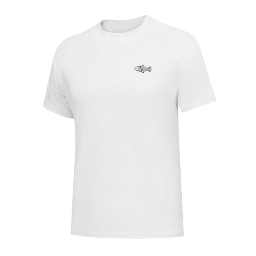 Riverruns Men's Fishing Shirt Short Sleeve UPF 50+ UV Sun Protection T-Shirt Rash Guard Swim Shirt #1024 - color: White/Jumping Bass, size: Small