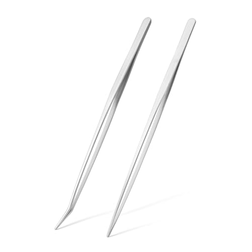 Mandala Crafts Silver Straight Curved Aquarium Tweezers for Fish Tanks | 15 Inch Forceps, Rust Resistant Stainless Steel, Trimming Aquatic Plants, Bowls, Terrariums, Freshwater & Saltwater Aquascape - color: Stainless Steel Curved Straight Tweezers, size: