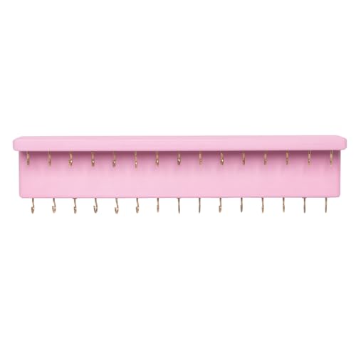 SANY DAYO HOME Pink Necklace Holder Jewelry Organizer with 30 Hooks, 15 x 3 x 4 inches Wall Mount Rustic Pine Wood Shelf for Necklace, Hair Bow Storage - color: 30 Hooks, Pink