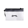 Gravel The Pouch | TSA Approved Clear Travel Toiletry Bag | Quart Size for Men & Women (Clear and Gray Script)