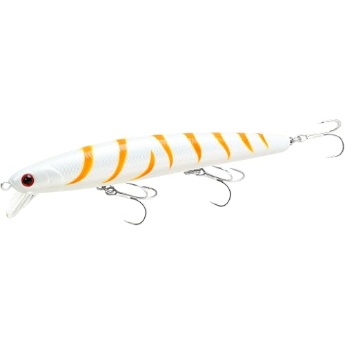 LUCKY CRAFT FlashMinnow 110, Saltwater Fishing Lures, Jerkbait Surf Fishing Accessories and Gear, 1-2 ft Slow Suspending Topwater Lure, Halibut and Bass - color: 648 White Tiger