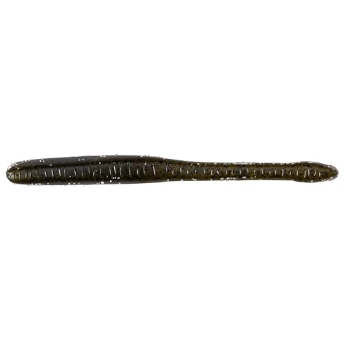 Drop Worm - 4" - Finesse Smallmouth Bass Fishing - Dropshot - Ultra Realistic - Matte Finish - Neutral Buoyant Soft Plastic - color: Green Pumpkin Black Flake