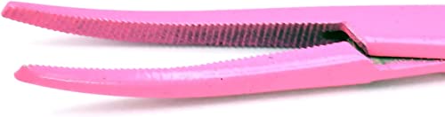 Pink Color Premium Quality Ultimate Set of 6 Pcs Straight & Curved Hemostat Forceps Locking Clamps Stainless Steel Full Serrated Jaws for Better Grip-Ideal for Nurses, Fishing + More - color: Pink Color