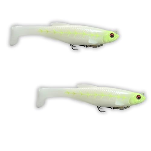 USA Bass Tackle Magnum Swimbait - Paddle Tail Swimbaits Pre Rigged Fishing Lures Premium Lure with Strong Owner Hook, Magdraft Style Bait for Giant Freshwater Predator Fish - color: Bone Glow