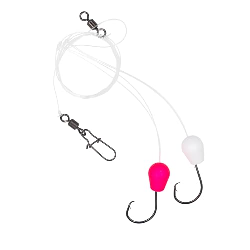 Pompano Surf Saltwater Fishing Rig 6-Pack | Hand-Tied with Mono Leader & Inline Circle Hooks | 2-Drop HI-LO Rig for Redfish Whiting - color: White-Pink, size: 1/0 Circle Hook