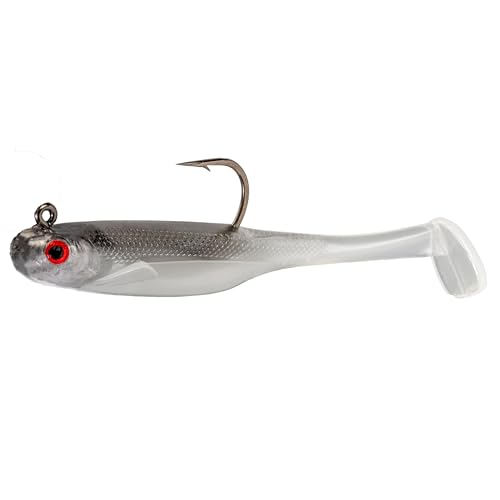 Strike King Homing Minnow Fishing Lure, Pre-Rigged Soft Plastic Swimbait, 3-Pack - color: Ghost Shad, size: 4"