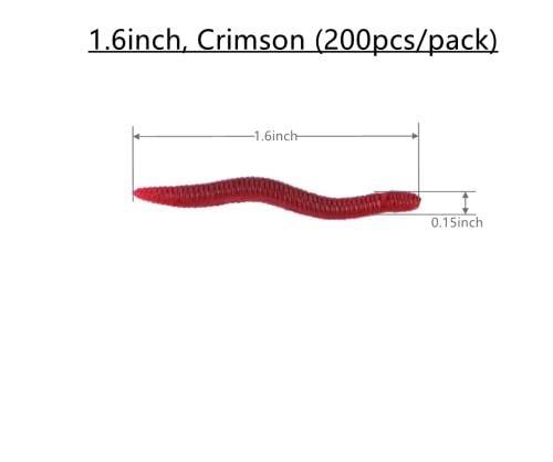 1.6in/3.3/3.9in Fishing Soft Lure Trout Worm Earthworm Bait Lifelike Fake Bloodworm Grub Worm Soft Fishing Lure Baits - color: Red (200pcs/pack), size: 1.6inch