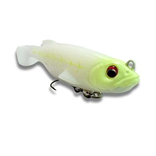 USA Bass Tackle Magnum Swimbait - Paddle Tail Swimbaits Pre Rigged Fishing Lures Premium Lure with Strong Owner Hook, Magdraft Style Bait for Giant Freshwater Predator Fish - color: Bone Glow