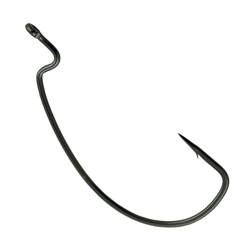 Reaction Tackle Offset EWG Worm Hooks - Super Strong Wide Gap Texas Rig Hooks for Soft Plastic Baits - High Carbon Steel Bass Fishing Hooks (25-Pack) - size: #4/0