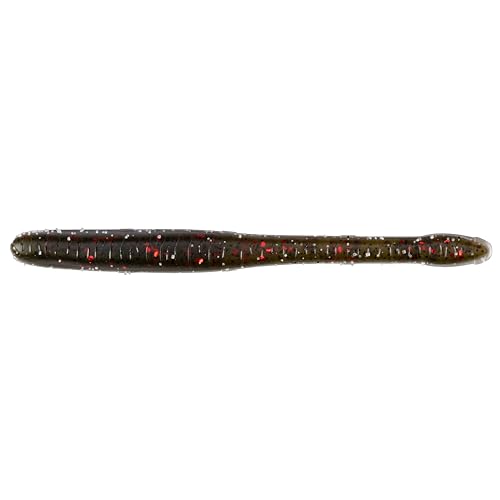 Drop Worm - 4" - Finesse Smallmouth Bass Fishing - Dropshot - Ultra Realistic - Matte Finish - Neutral Buoyant Soft Plastic - color: Green Pumpkin Red Flake