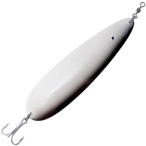 Dr.Fish Flutter Spoon 8" Saltwater Fishing Spoon Lures 7/0 Mustad Treble Hook, 3/0 Crane Swivel, Silver-Electroplated, Heavy Duty Striper Fluke Tuna Bluefish - color: Black/White