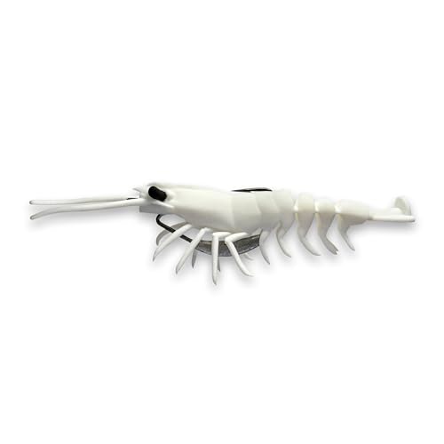 Savage Gear Manic Shrimp V2 Soft Plastic Fishing Bait, Realistic Contours, Colors and Movement, Durable Construction, Weighted Ultra-Sharp Jig Hook - color: White, size: 3 in - 1/4 oz