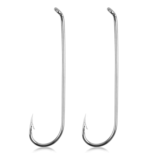 200pcs Fly Hooks for Fly Tying Dry Wet Barbless Nymph Flies Curved Fly Fishing Hooks IGN Carbon Steel Long Shank Jig Hook with Tackle Box 2# 4# 6# 8# 10# - color: Silver, size: 2# - 200 Pack