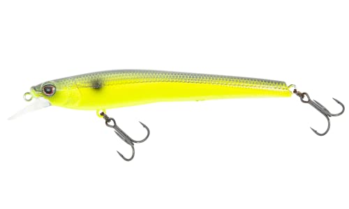 Nomad Design Shikari Fishing Lures, Premium Long-Casting, Shallow Diving, Slow Floating Jerkbait, for Inshore Freshwater Species Such as Bass, to Walleye, to Pike and Musky, 115 SUS FR 4-1/2" 1/2oz - size: 3 3/4" - 3/8 oz, style: Chartreuse Black Back