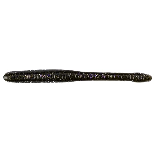 Drop Worm - 4" - Finesse Smallmouth Bass Fishing - Dropshot - Ultra Realistic - Matte Finish - Neutral Buoyant Soft Plastic - color: Green Pumpkin Purple Flake