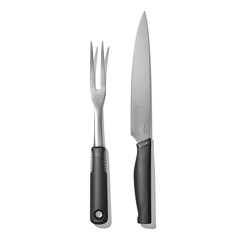 OXO Carving Set |Soft-Grip Duo Designed for Effortless Carving and Serving |2-Piece Fork & Knife Set | Spear, Secure, Cut & Serve Roasted Meat - style: Carving Set