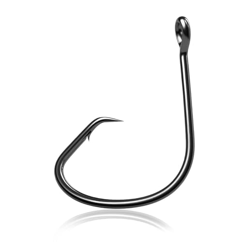 Fishing Circle Hooks Offset Fish Hook Saltwater,Barbed Live Bait Hooks Black Nickel/Wide Gap for Catfish Striped Bass - color: 100pcs, size: 2#