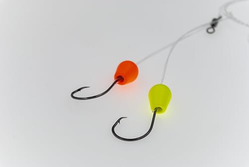 Pompano Surf Saltwater Fishing Rig 6-Pack | Hand-Tied with Mono Leader & Inline Circle Hooks | 2-Drop HI-LO Rig for Redfish Whiting - color: White-Pink, size: 2/0 Circle Hook