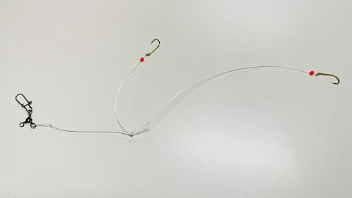 Seabass/Porgy Rig, 6-Pack Hand-Tied Double Drop Saltwater Bottom Fishing Rigs, 50lb or 40lb Mono Leader, #1#2#4 Gold Baitholder Hooks with 3-Way Swivel for Scup Fluke Snapper - size: #1 Baitholder Hooks