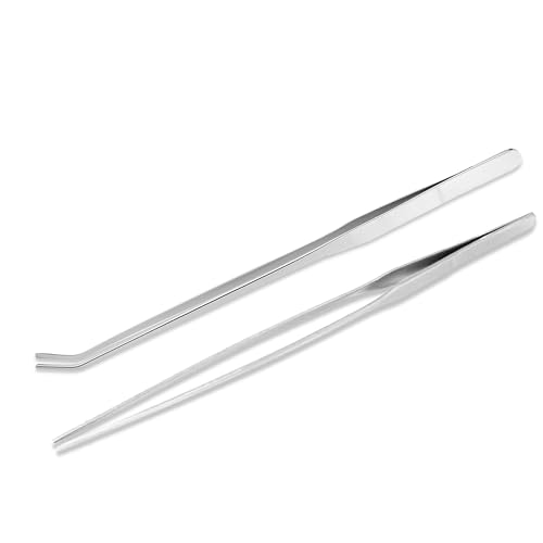 Mandala Crafts Silver Straight Curved Aquarium Tweezers for Fish Tanks | 15 Inch Forceps, Rust Resistant Stainless Steel, Trimming Aquatic Plants, Bowls, Terrariums, Freshwater & Saltwater Aquascape - color: Stainless Steel Curved Straight Tweezers, size: