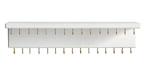 SANY DAYO HOME Jewelry Organizer with 30 Hooks and Cosmetics Shelf, 15 x 3 x 4 inches Wall Mounted Rustic Pine Wood Holder for Necklaces and Bracelets, Suitable for Kids and Adults (Retro White) - color: 30 Hooks Retro White