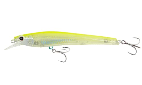 Nomad Design Shikari Fishing Lure, Long-Casting, Shallow Diving Slow Floating Jerkbait for Inshore Saltwater Species Such as Snook, Redfish, Striped Bass, Seatrout - style: Chartreuse Shad, 3 3/4 Inch - 2/5 Oz