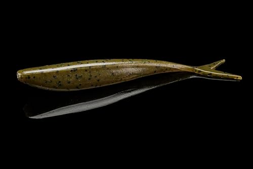 Lunker City Fishing 4.5" Freaky Fish Split Tail Soft Plastic Minnow Bass Lure Stick Bait Shad Jerkbait, 8 Per Bag, Made in The USA - color: 24 Green Pumpkin