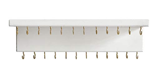 SANY DAYO HOME Jewelry Organizer with 24 Hooks and Cosmetics Shelf, 12 x 3 x 4 inches Wall Mounted Rustic Pine Wood Holder for Necklaces and Bracelets, Suitable for Kids and Adults (Retro White) - color: 24 Hooks Retro White