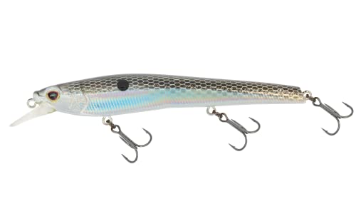 Nomad Design Shikari Fishing Lures, Premium Long-Casting, Shallow Diving, Slow Floating Jerkbait, for Inshore Freshwater Species Such as Bass, to Walleye, to Pike and Musky, 115 SUS FR 4-1/2" 1/2oz - size: 4 1/2" - 1/2oz, style: Black Back Chrome