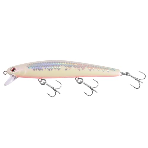LITTMA California Surf Fishing Lures Saltwater Jerkbait Crankbait Surf Minnow 110/125 - Metallic Sardine Super Glow & Pearl Pink Belly Glow Lures for Halibut & Striper Fishing - color: Scaled Pearl (Super Glow), size: 110mm - 5/8oz
