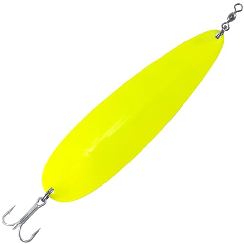 Dr.Fish Flutter Spoon 8" Saltwater Fishing Spoon Lures 7/0 Mustad Treble Hook, 3/0 Crane Swivel, Silver-Electroplated, Heavy Duty Striper Fluke Tuna Bluefish - color: Chartreuse