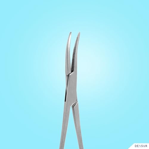 Precision Kelly Hemostat Forceps Locking Tweezers Clamp, Silver, Straight and Curved Stainless Steel (Curved, 4") - size: 4", style: Curved