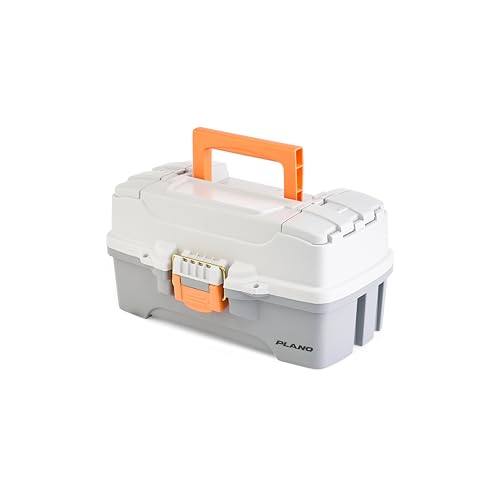 Plano One-Tray Tackle Box, Light Grey/Dark Grey, Rust-Proof Brass Latch, Top-Access Tray with Deep Storage, Made in the USA, Portable Fishing Gear Storage Organizer - color: Light Grey/Dark Grey, size: One-Tray, style: One-Tray