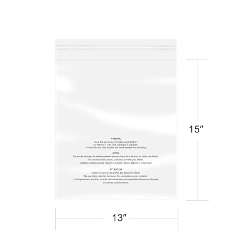 iMailer - 500 Count - 13" x 15" Clear Plastic Poly Bags with Suffocation Warning for Clothing, T-Shirts, Pants-Resealable Adhesive,Not Strong - size: 13" x 15", style: Resealable Glue