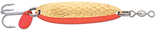 Luhr Jensen Krocodile Spoon w/Treble Hook - style: Hammered Brass/Fire Side Stripe, 3/8 Oz - 2 1/8 Inch