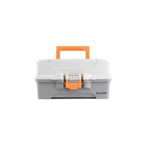Plano One-Tray Tackle Box, Light Grey/Dark Grey, Rust-Proof Brass Latch, Top-Access Tray with Deep Storage, Made in the USA, Portable Fishing Gear Storage Organizer - color: Light Grey/Dark Grey, size: One-Tray, style: One-Tray
