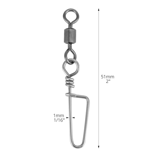 QWORK Ball Bearing Snap Swivels, 25PCS 180lb Saltwater Barrel Swivel Connectors, Stainless Steel Snap + Copper Body, 360° Rotation for Fishing Lures Leaders, Freshwater Offshore