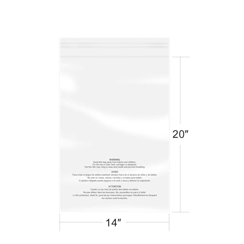 iMailer - 500 Pcs - 14" x 20" Poly Bags with Suffocation Warning Self Seal- Clear Shipping Bags 1.6 Mil for Clothing, Shirts, Packaging - Permanent Adhesive - size: 14" x 20", style: Permanent Glue