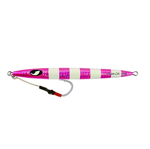OCEAN CAT Slow Pitch Jig Flat Fall Jig Saltwater Fishing Luers Mental Vertical Jigging Baits with Hooks 5 Colors 4 Weights - color: #015:Pink, size: 10 4/7oz(300g)