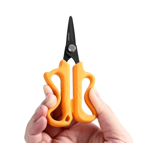 JARVISTAR 4.65" Fishing Scissors - Heavy Duty Line Cutter with Spring Clip Keychain, Dual Serrated Stainless Blades - Cuts Braided, Mono & Fluorocarbon Lines for Saltwater & Freshwater Orange - color: Orange