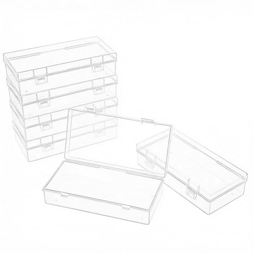LJY 6 Pieces Rectangular Empty Mini Clear Plastic Organizer Storage Box Containers with Hinged Lids (7.3 x 3.5 x 1.8 inch, Transparent) - color: Transparent, size: 7.3 x 3.5 x 1.8 inch
